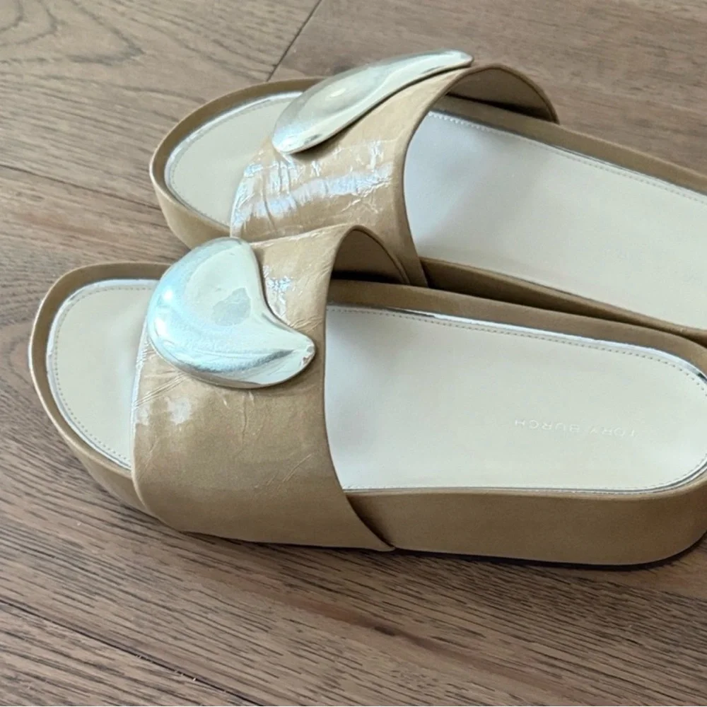 Tory Burch Patos Tan Slide Sandals with Silver Accent - 8.5